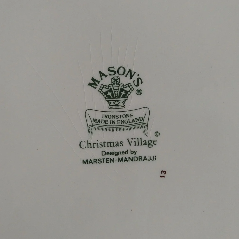 Vintage Masons Christmas Village Square Cake Plate Tab Handles Platter